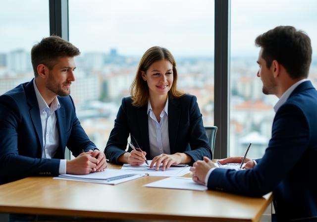 Equipo de consultores trabajando con precisión